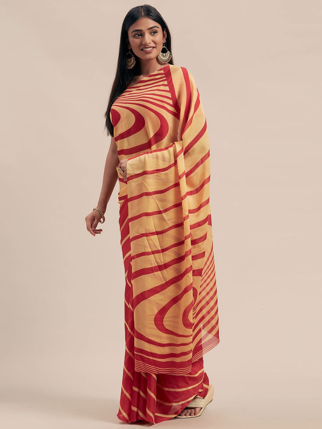 

Shaily Striped Saree, Red