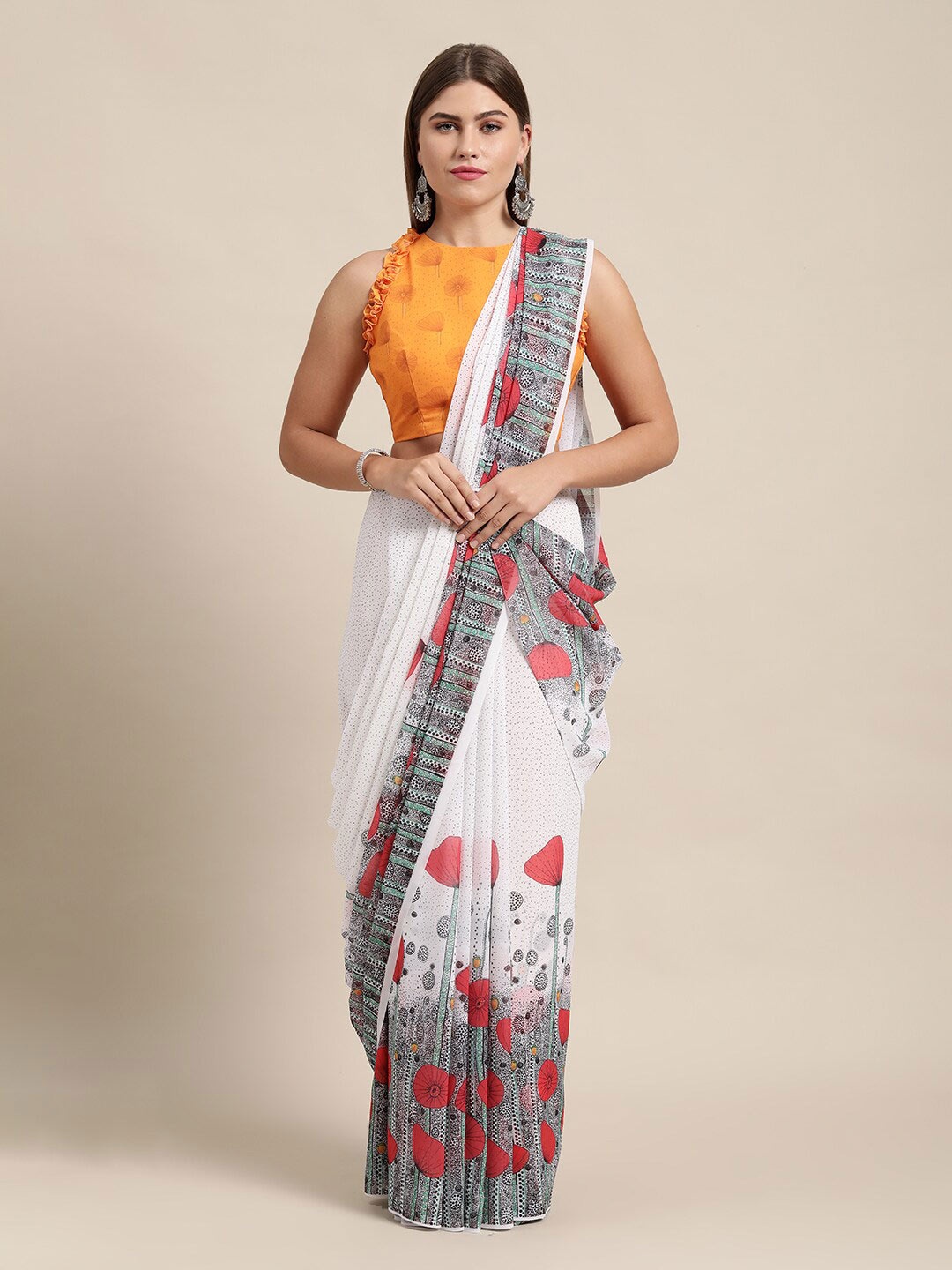 

Shaily Floral Printed Pure Georgette Saree, White