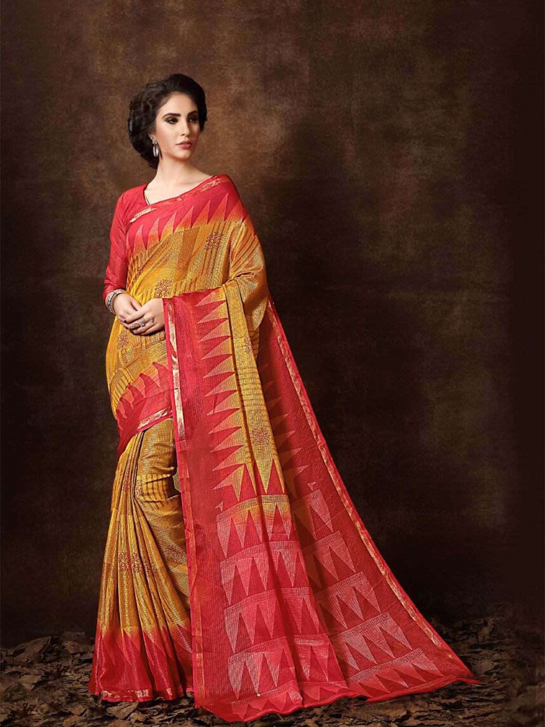 

Shaily Ethnic Motifs Printed Saree, Mustard