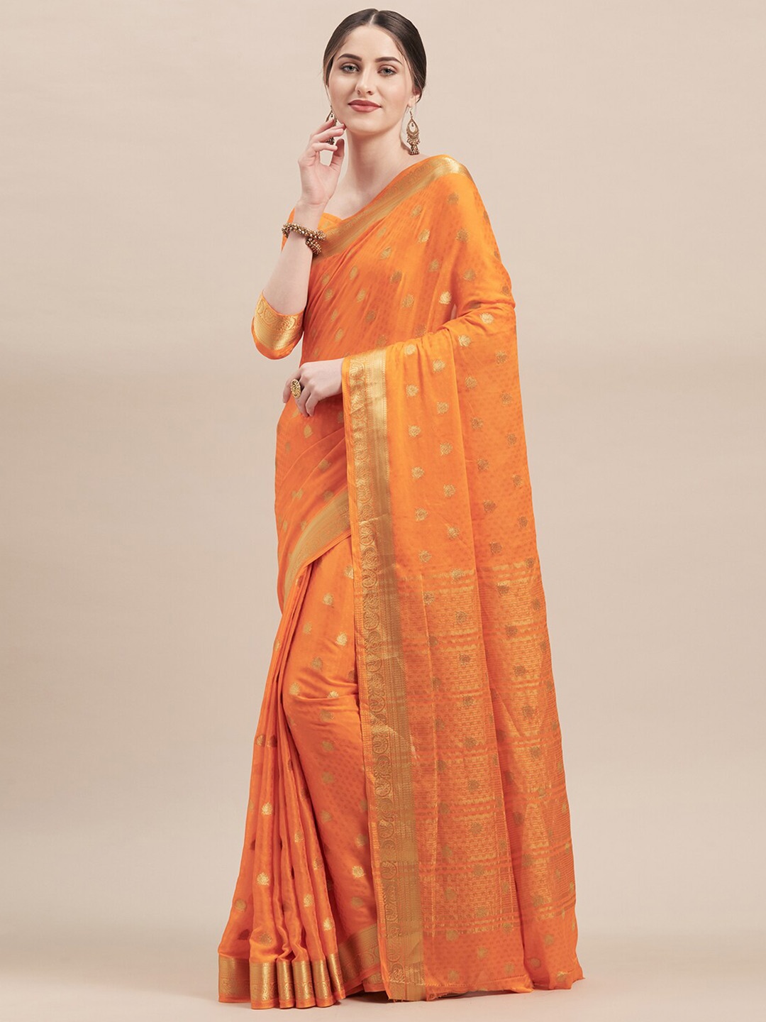 

Shaily Ethnic Motifs Woven Design Zari Saree, Orange
