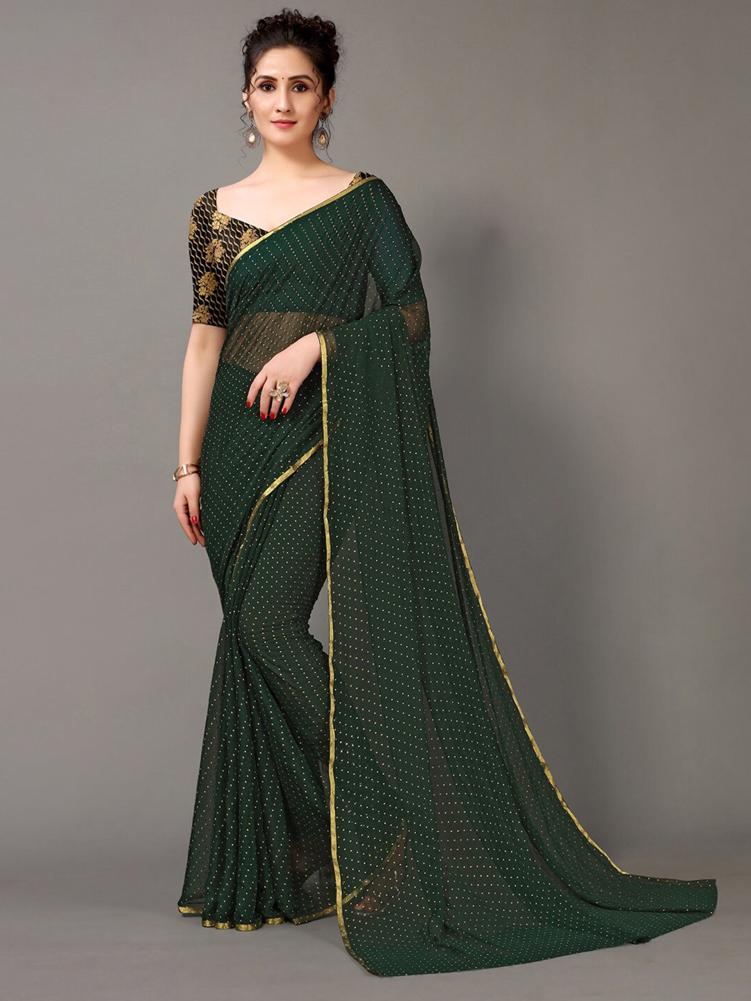 

Shaily Embellished Zari Saree, Green