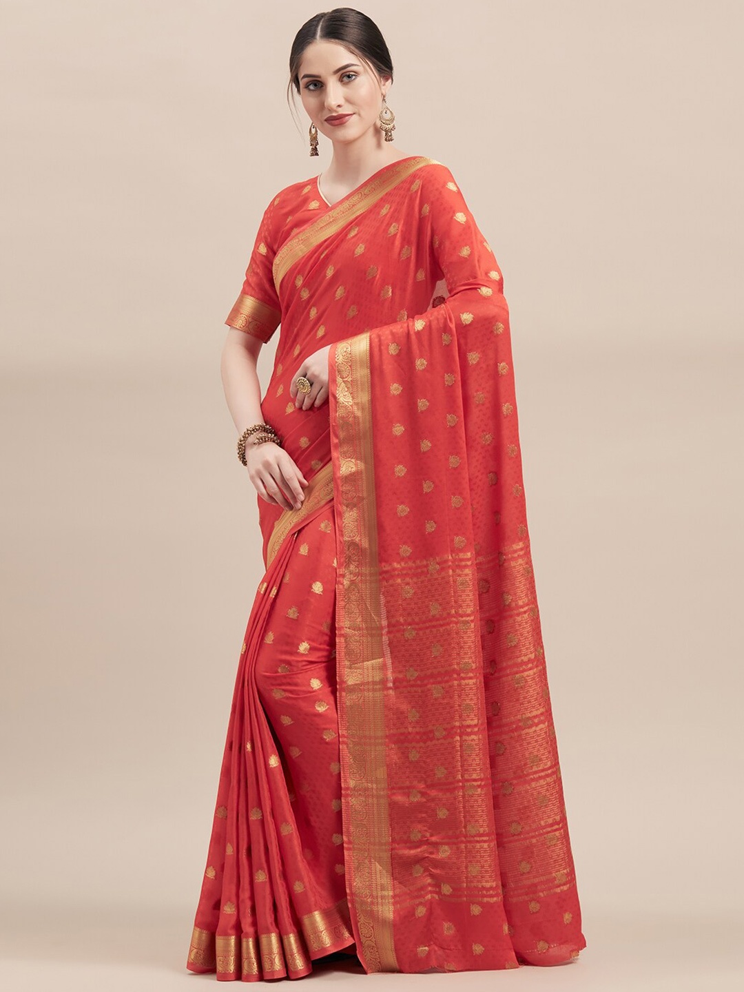 

Shaily Ethnic Motifs Woven Design Zari Saree, Red