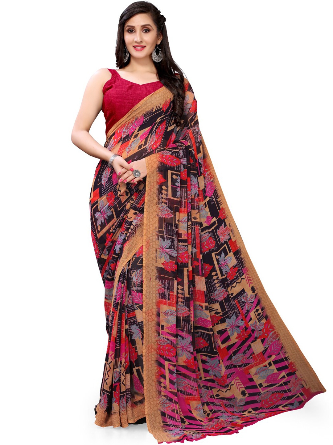 

Shaily Geometric Printed Pure Georgette Saree, Black