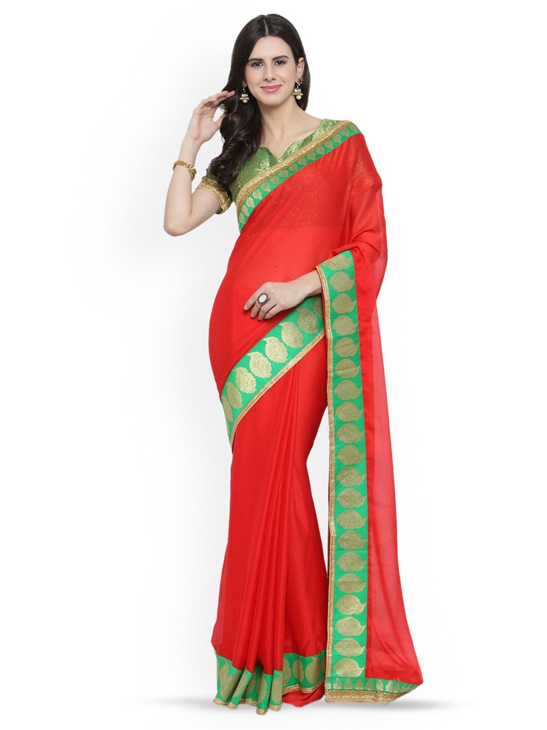 

Shaily Solid Pure Chiffon Saree, Red