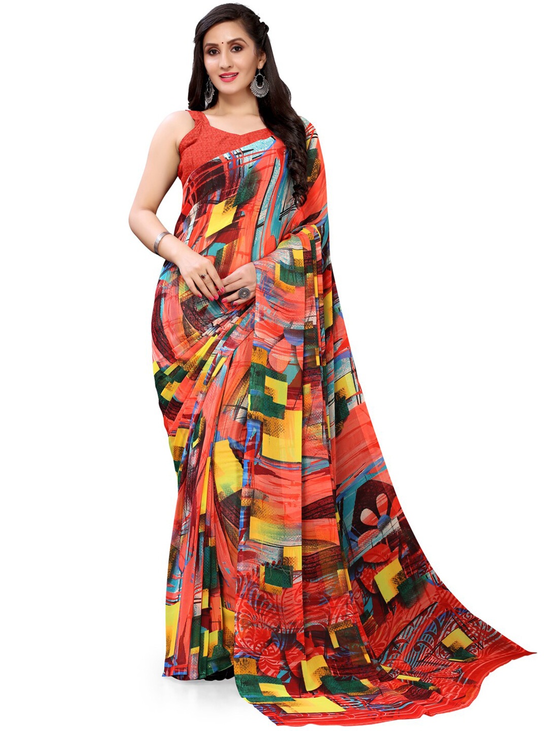 

Shaily Abstract Printed Pure Georgette Saree, Pink