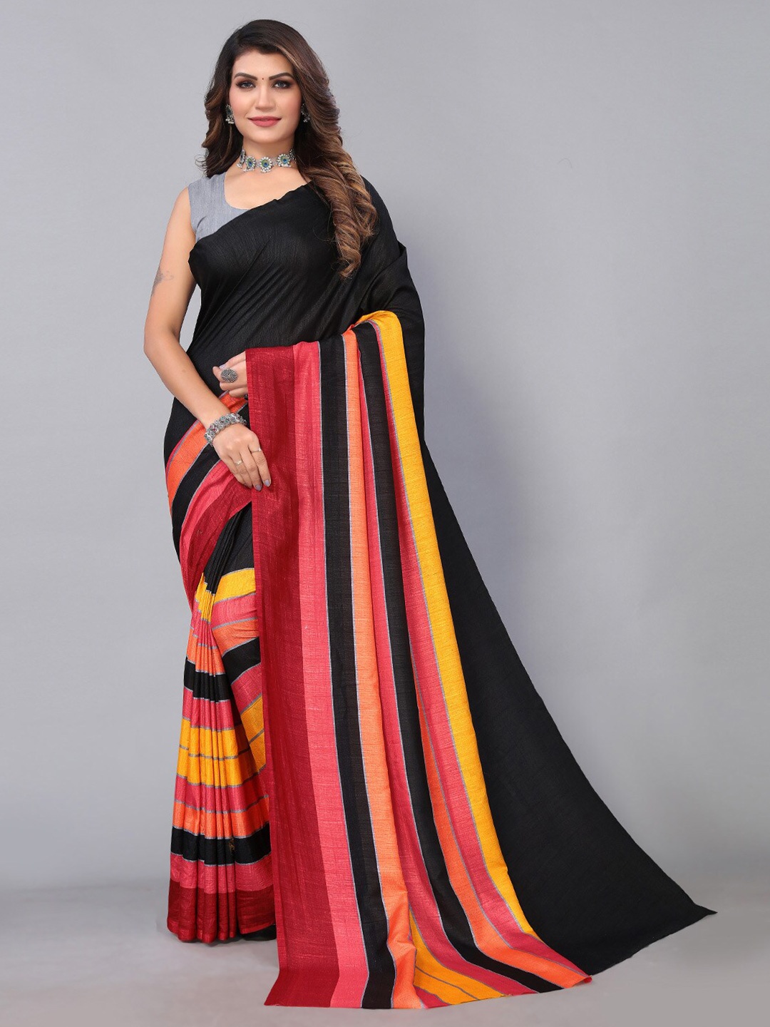 

Shaily Striped Saree, Black
