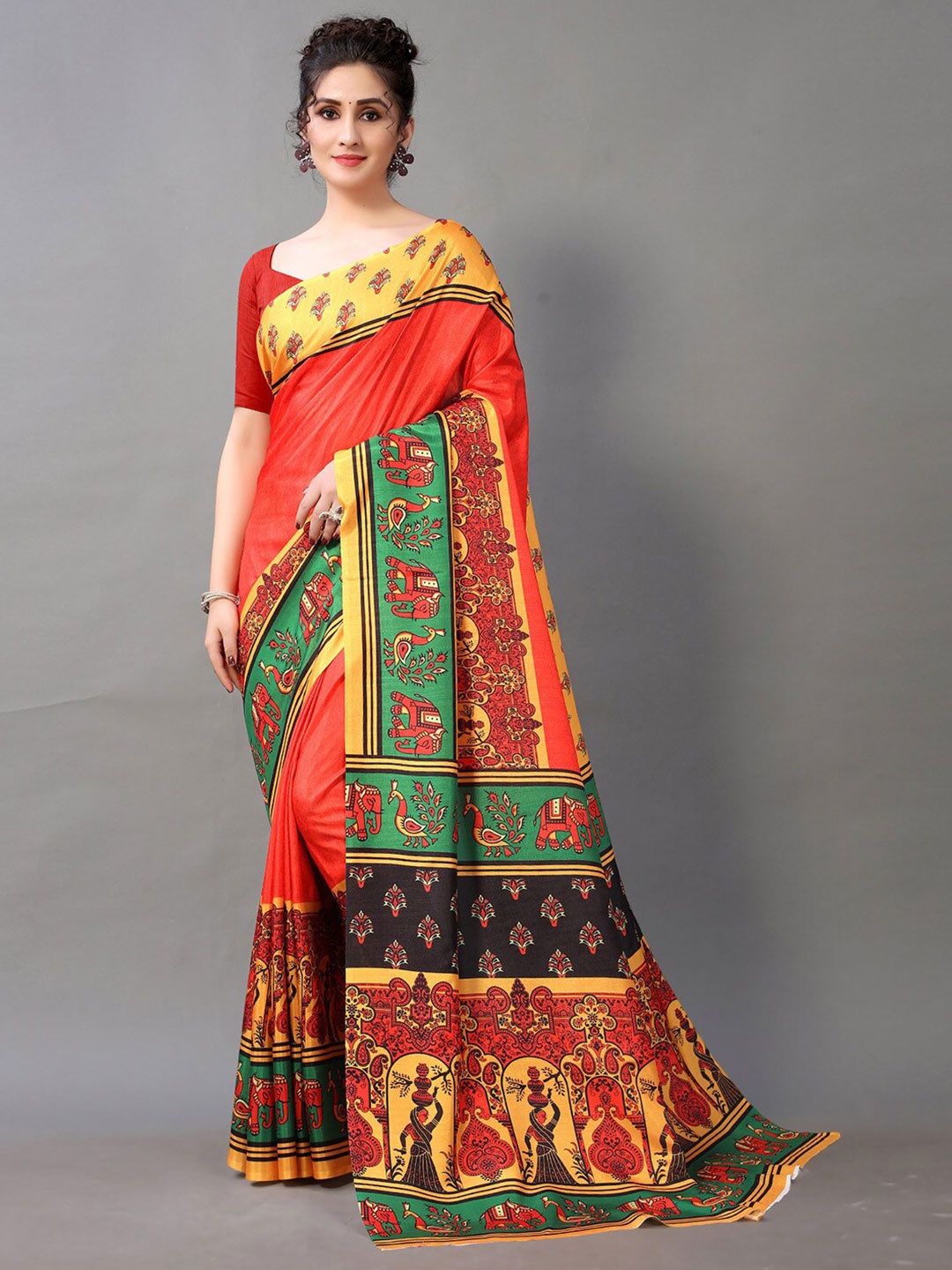 

Shaily Ethnic Motifs Printed Saree, Red