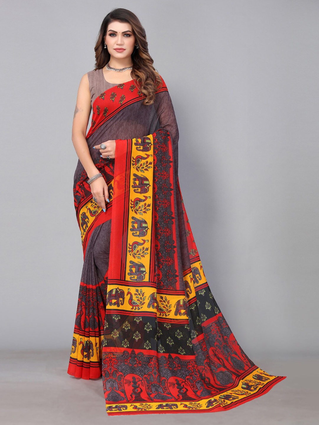 

Shaily Ethnic Motifs Printed Saree, Grey
