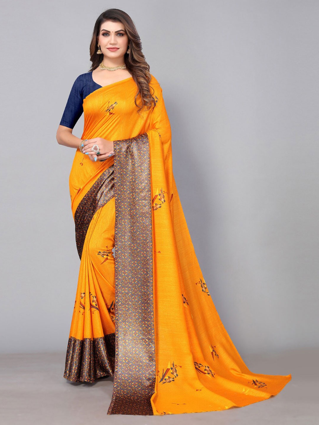 

Shaily Geometric Printed Saree, Mustard