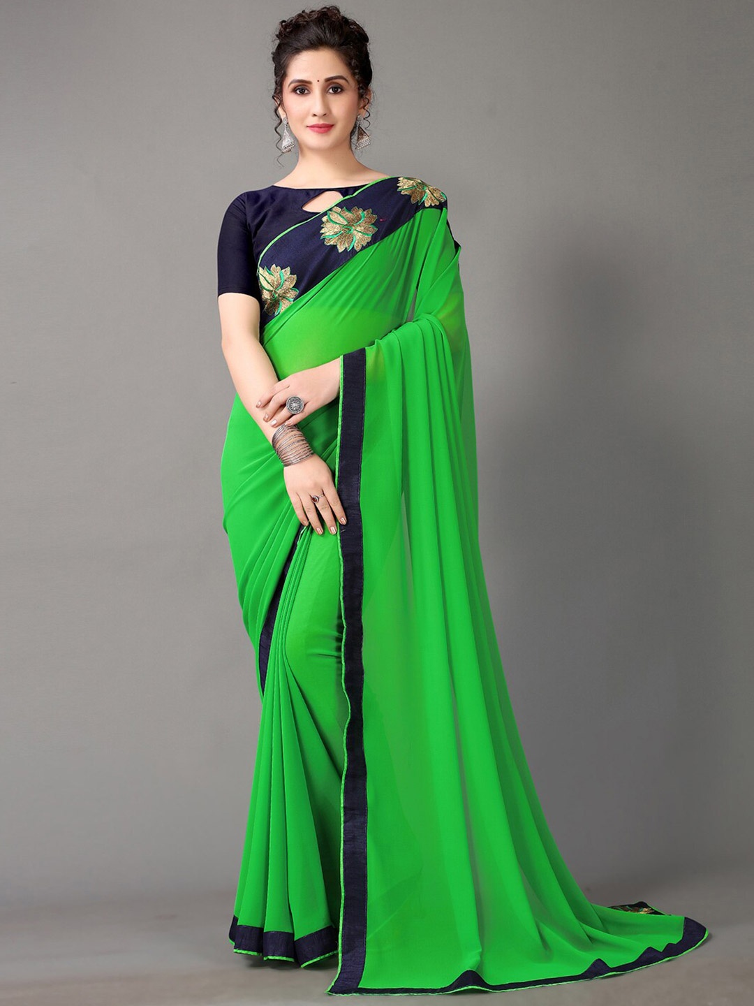 

Shaily Embroidered Border Saree, Green