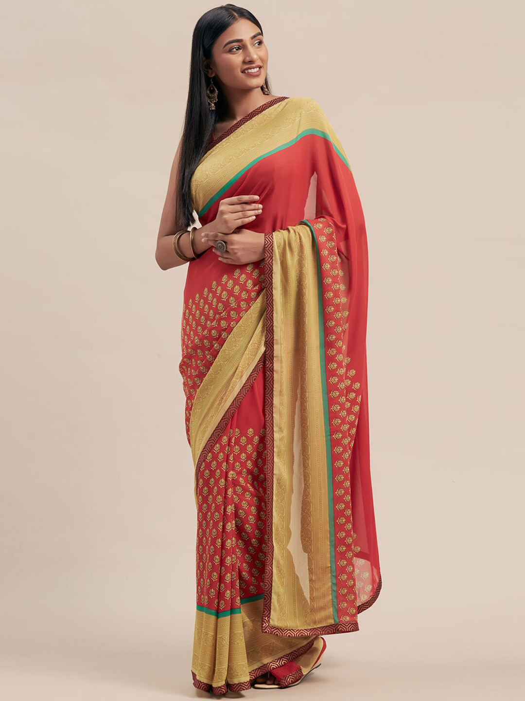 

Shaily Ethnic Motifs Printed Saree, Red