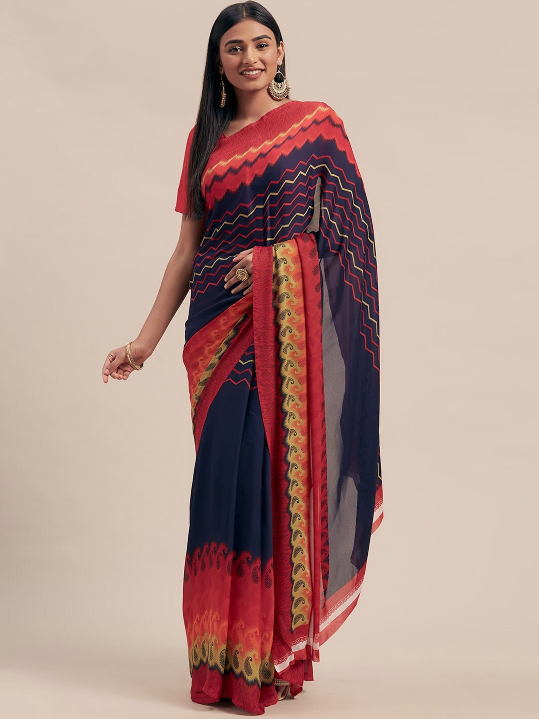 

Shaily Ethnic Motifs Printed Saree, Navy blue
