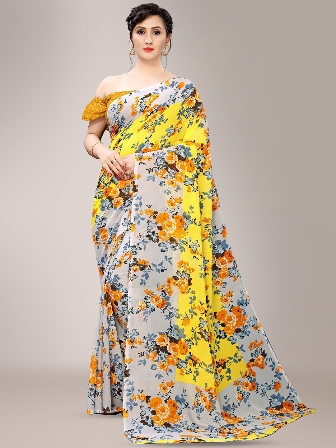 

Shaily Floral Printed Saree, Yellow