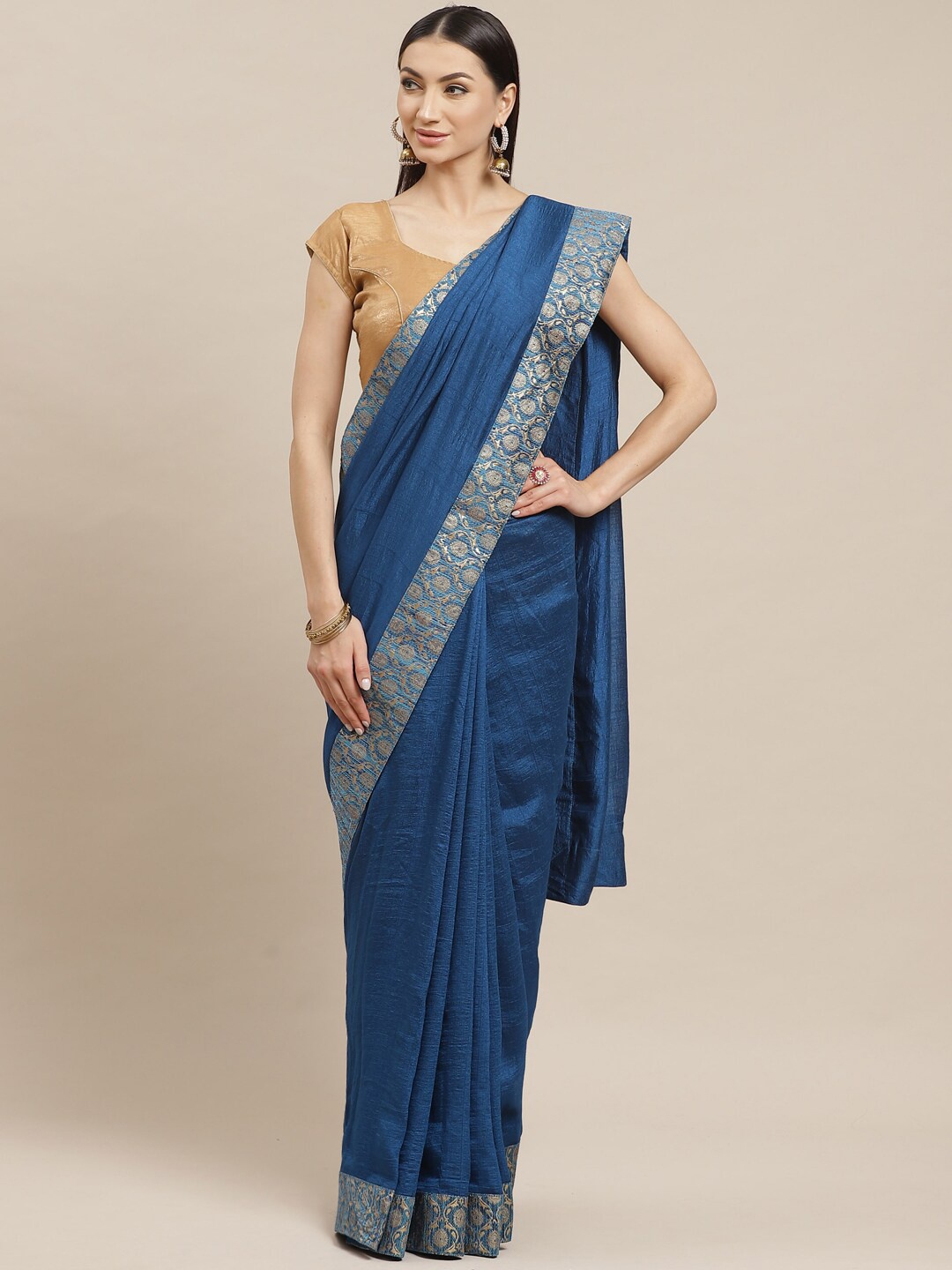 

Shaily Woven Design Zari Saree, Turquoise blue