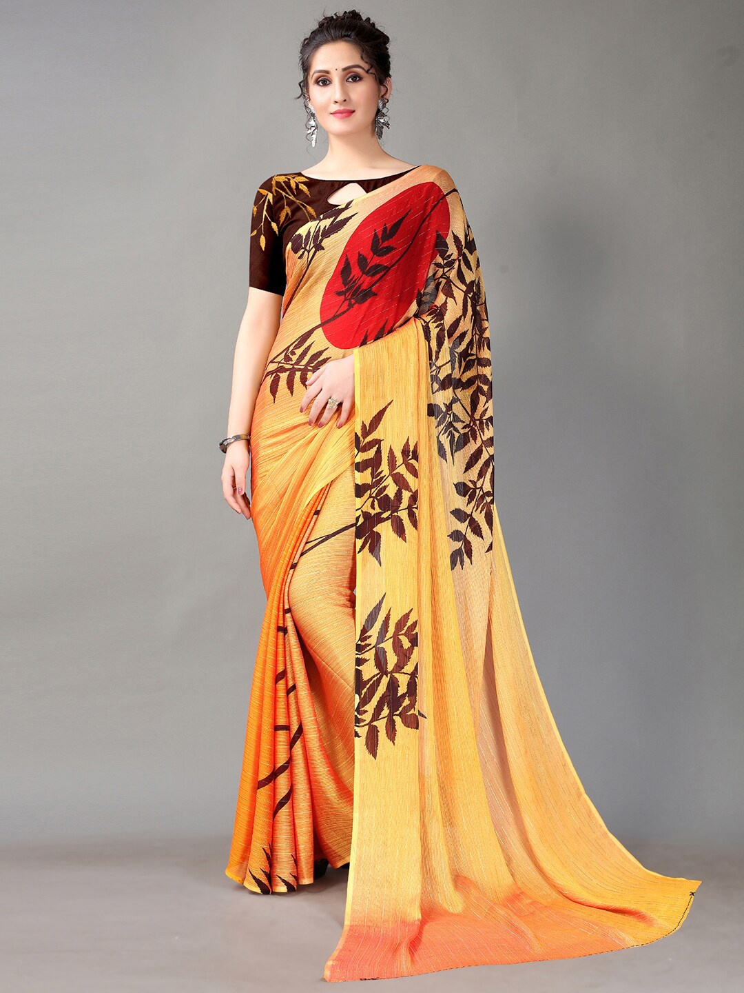 

Shaily Floral Printed Saree, Yellow