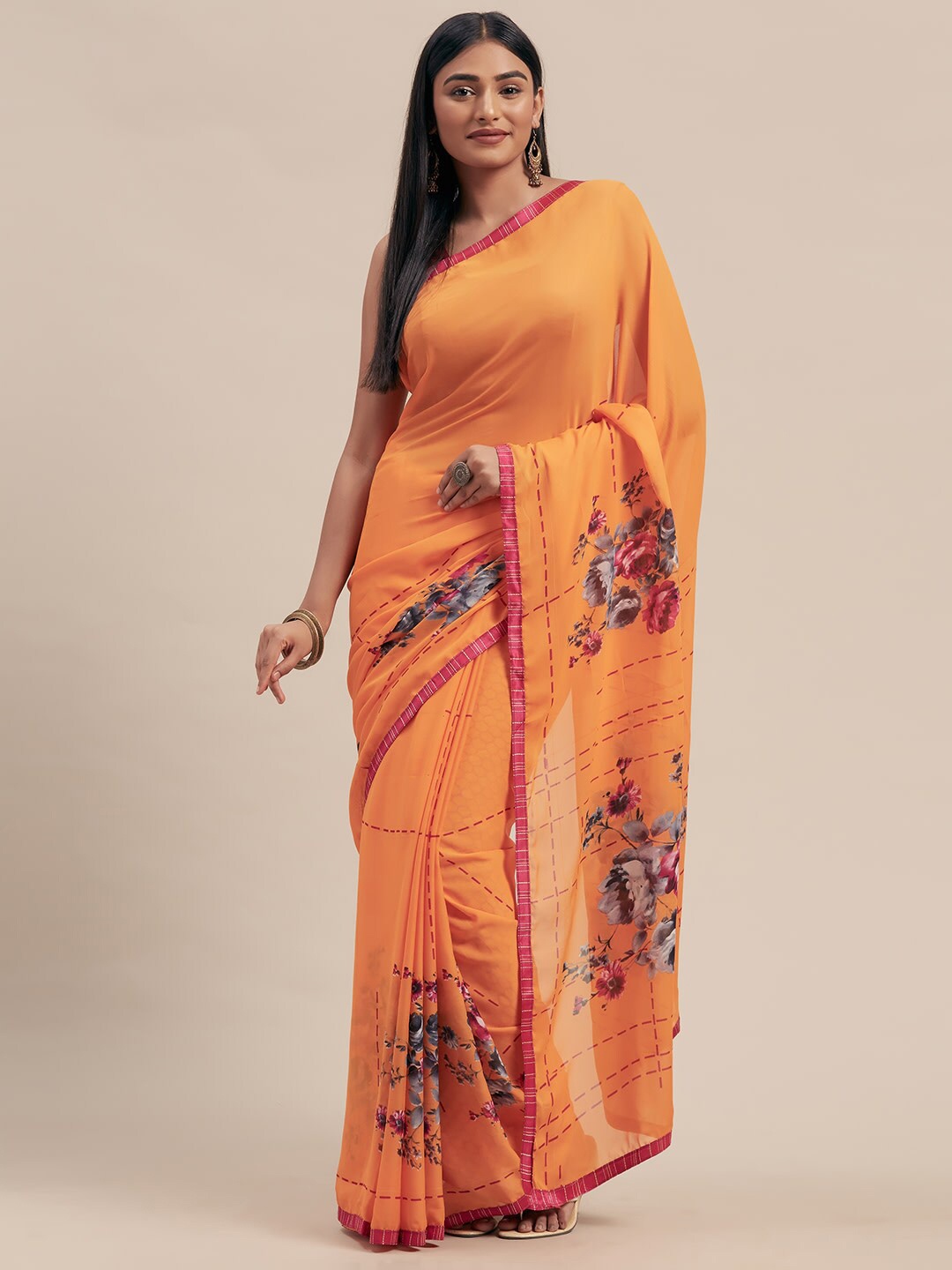 

Shaily Floral Printed Saree, Orange