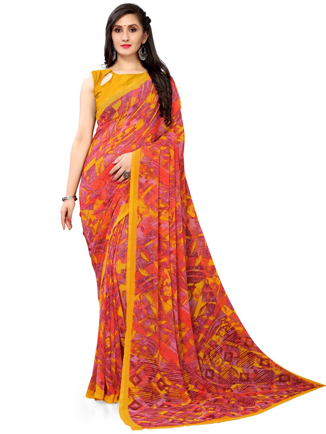 

Shaily Abstract Printed Pure Georgette Saree, Yellow