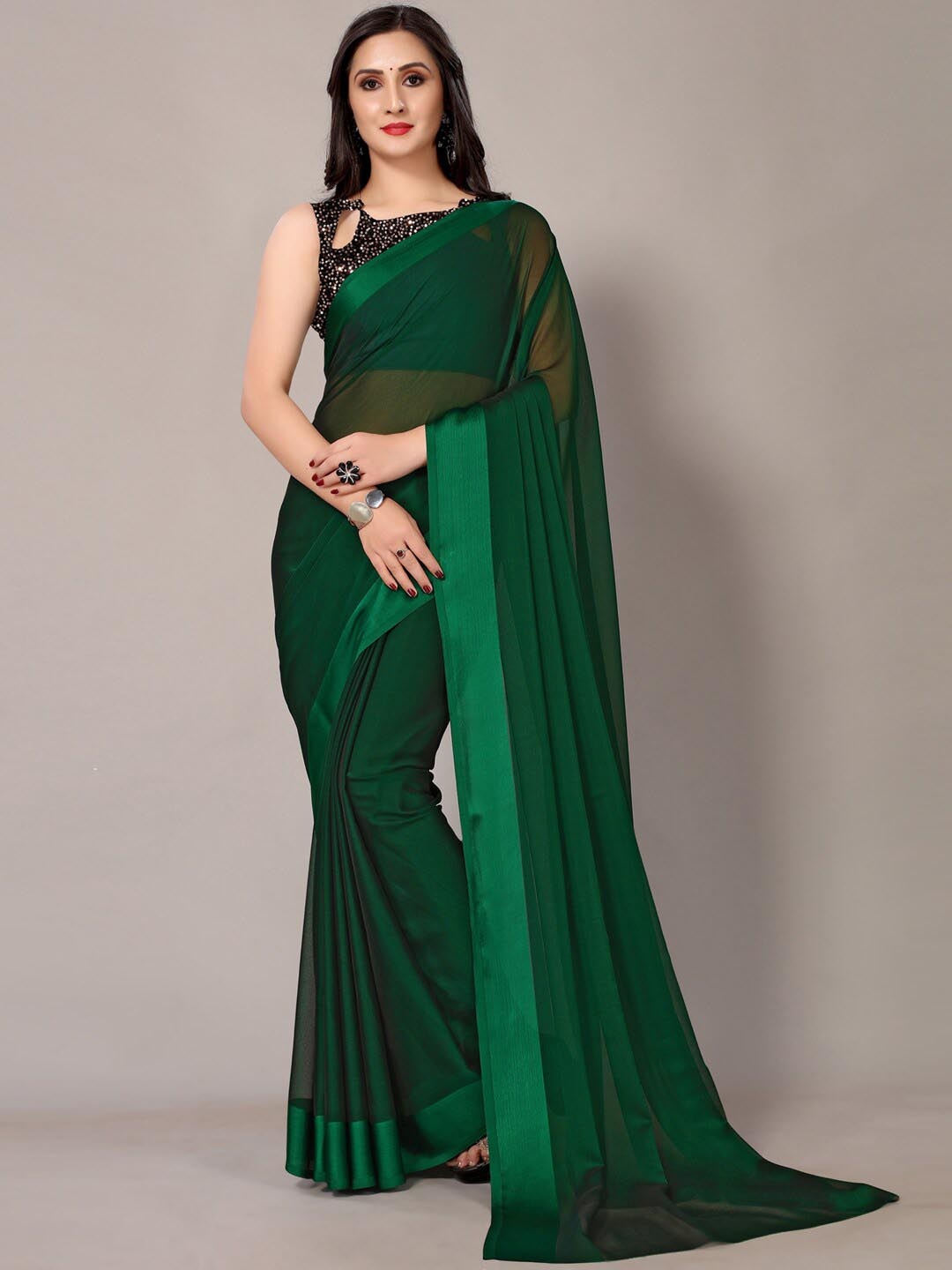 

Shaily Solid Satin Saree, Teal