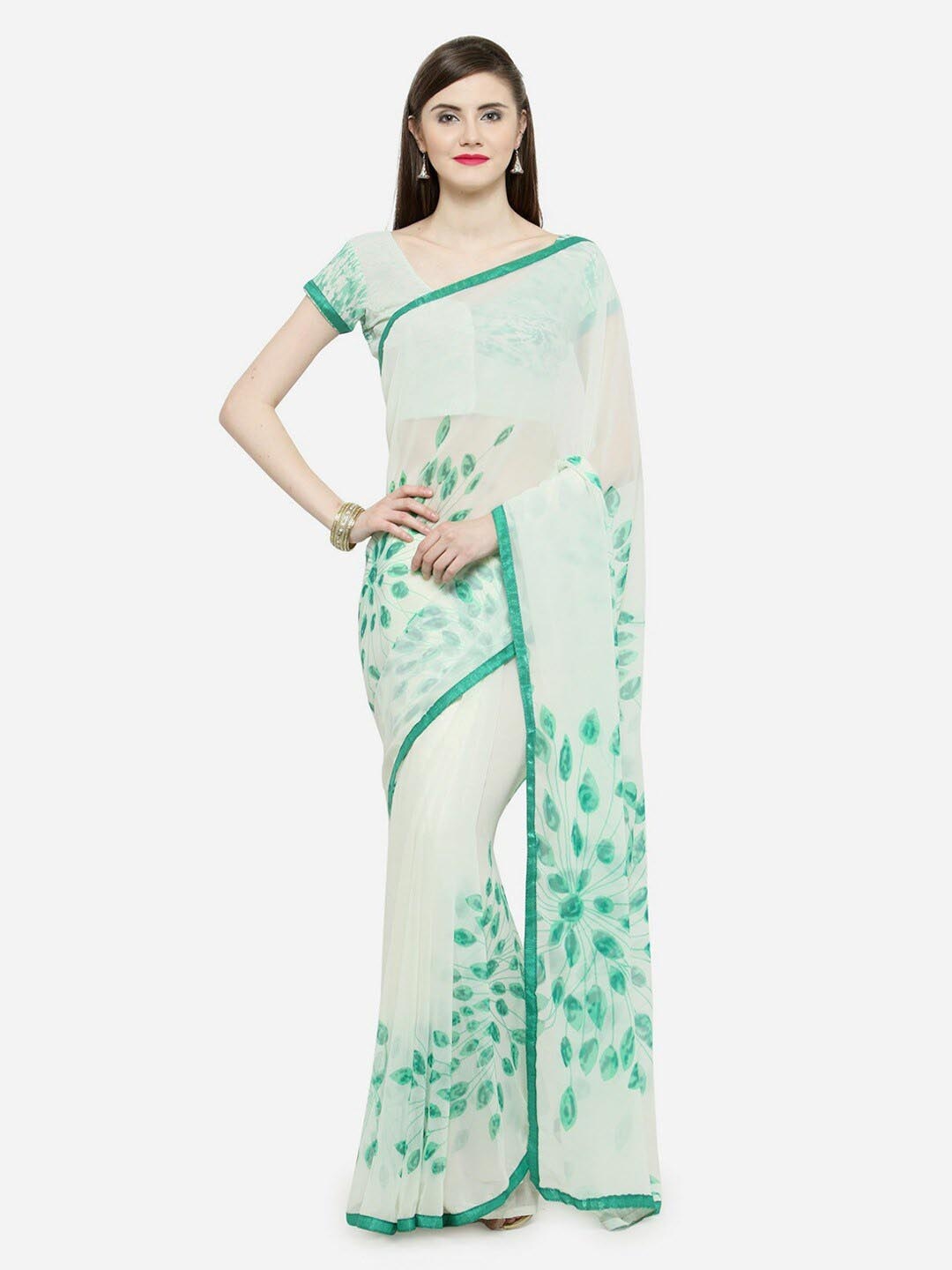 

Shaily Floral Printed Pure Georgette Saree, Off white