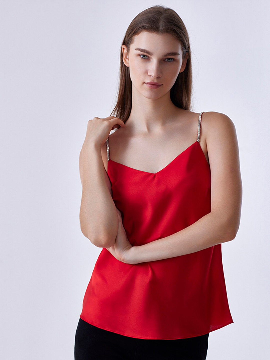 

COVER STORY Shoulder Strap A-Line Top, Red