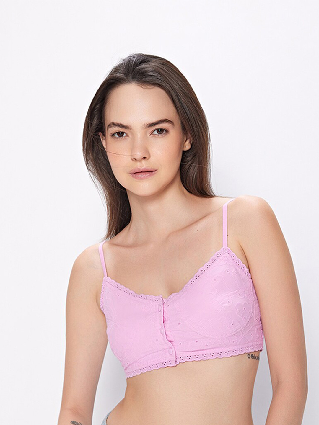 

COVER STORY Schiffli Cotton Bralette Crop Top, Pink