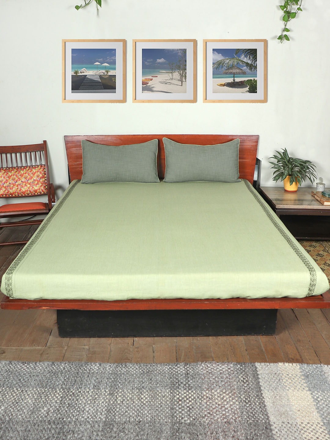 

ZEBA Green 500TC Double Queen Bed Cover With 2 Pillow Covers