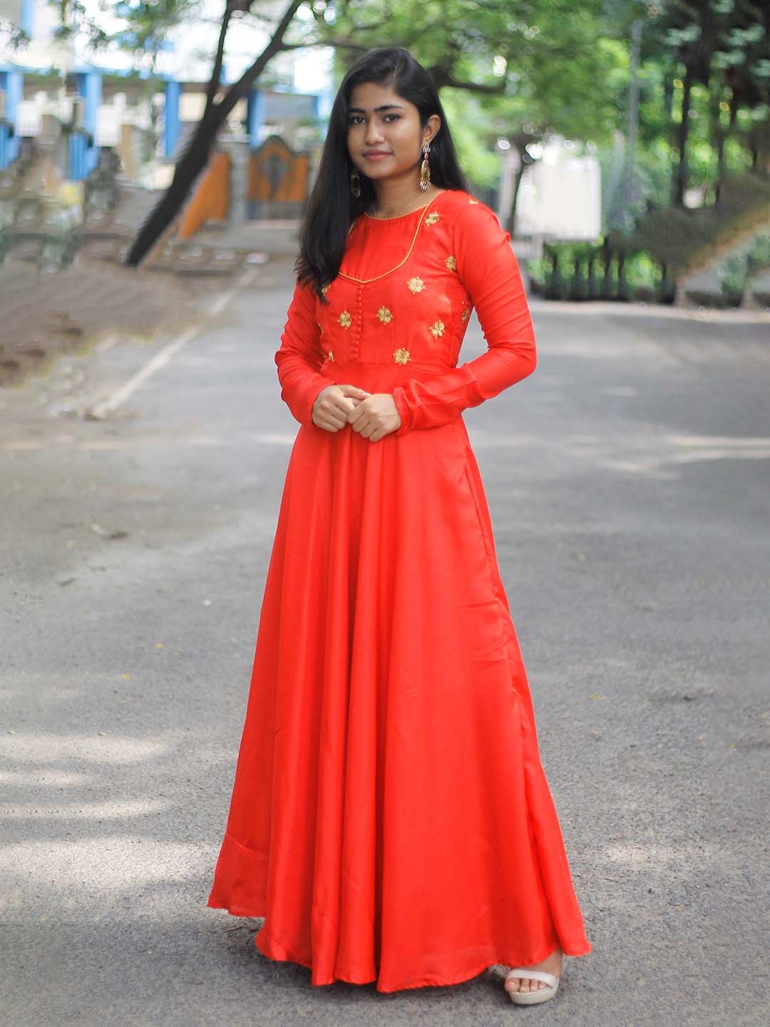 

Vinya Floral Embroidered Fi & Flare Maxi Ethnic Dress, Red