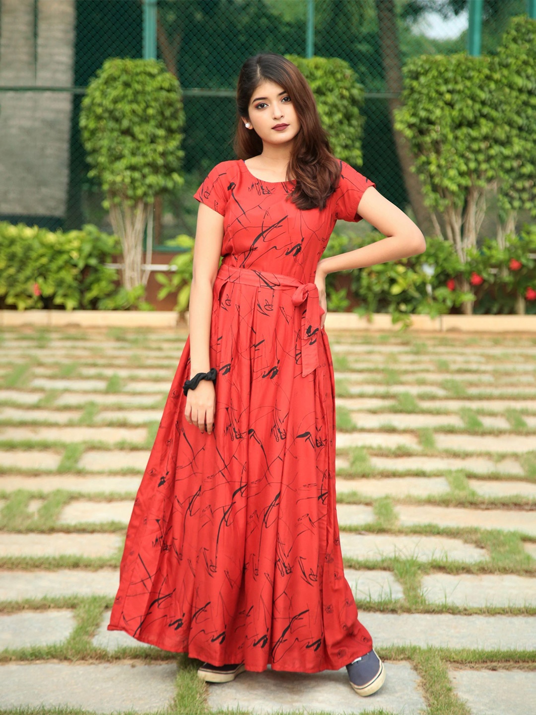 

Vinya Abstract Printed Maxi Dress, Red