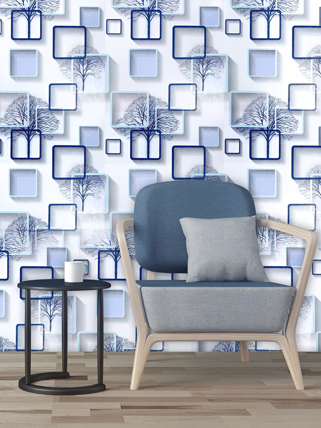 Oren Empower Blue & White 3D Effect Style Multishaded Self adhesive Wallpaper Stickers