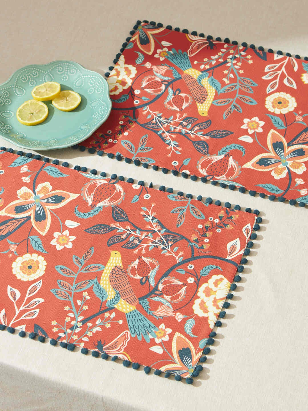 

Chumbak Tree of Life Orange & Blue 2 Pieces Floral Printed Cotton Table Placemats
