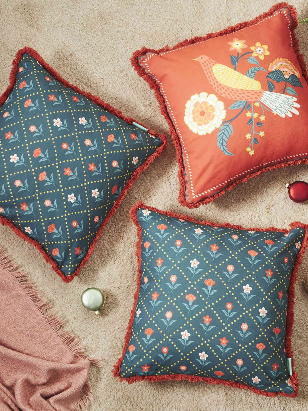 

Chumbak 3 Pieces Quirky Cotton Square Cushion Covers, Orange