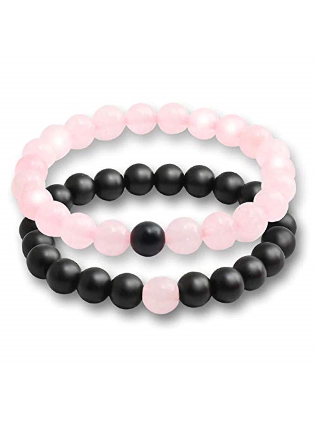 

KARISHMA KREATIONS Unisex Set Of 2 Beads Beaded Elasticated Bracelets, Pink