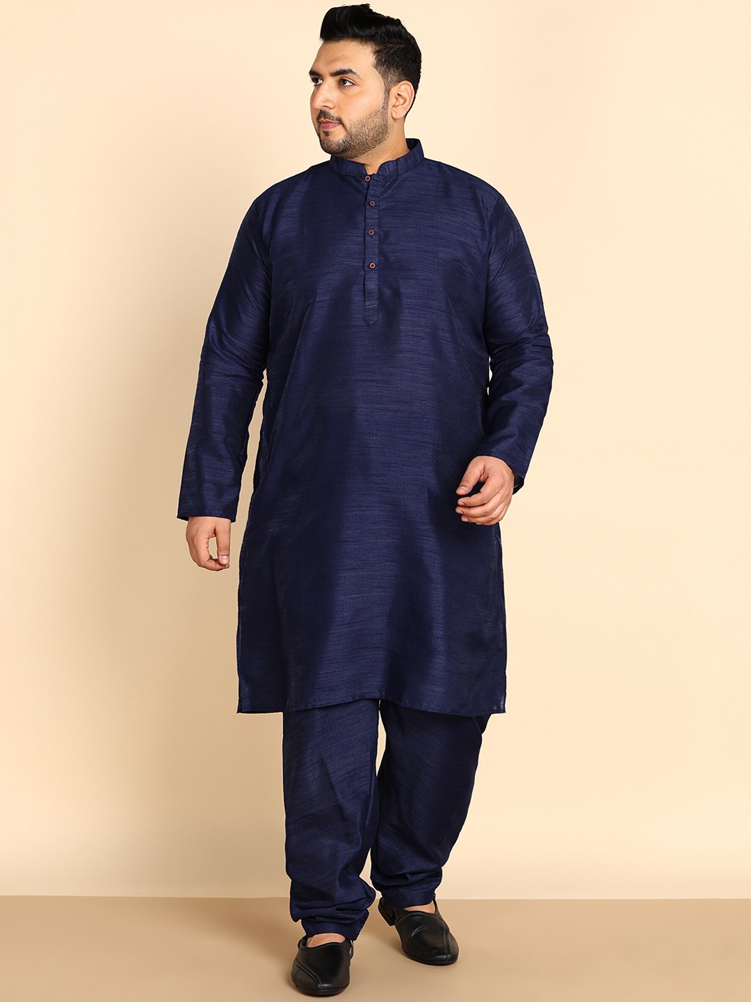 

Sztori Plus Size Regular Kurta With Pyjamas, Navy blue