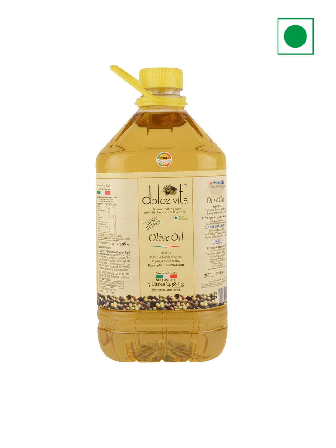 

Dolce Vita Italian Extra Light Olive Oil 5 L, Yellow