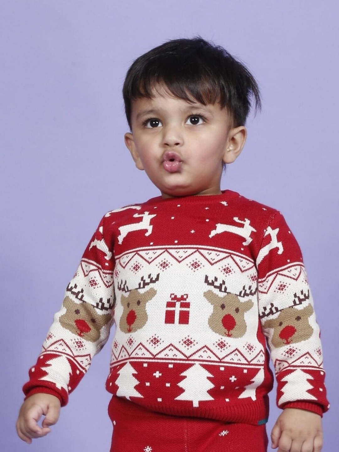 

Greendeer Kids Printed Cotton Pullover Sweater, Red