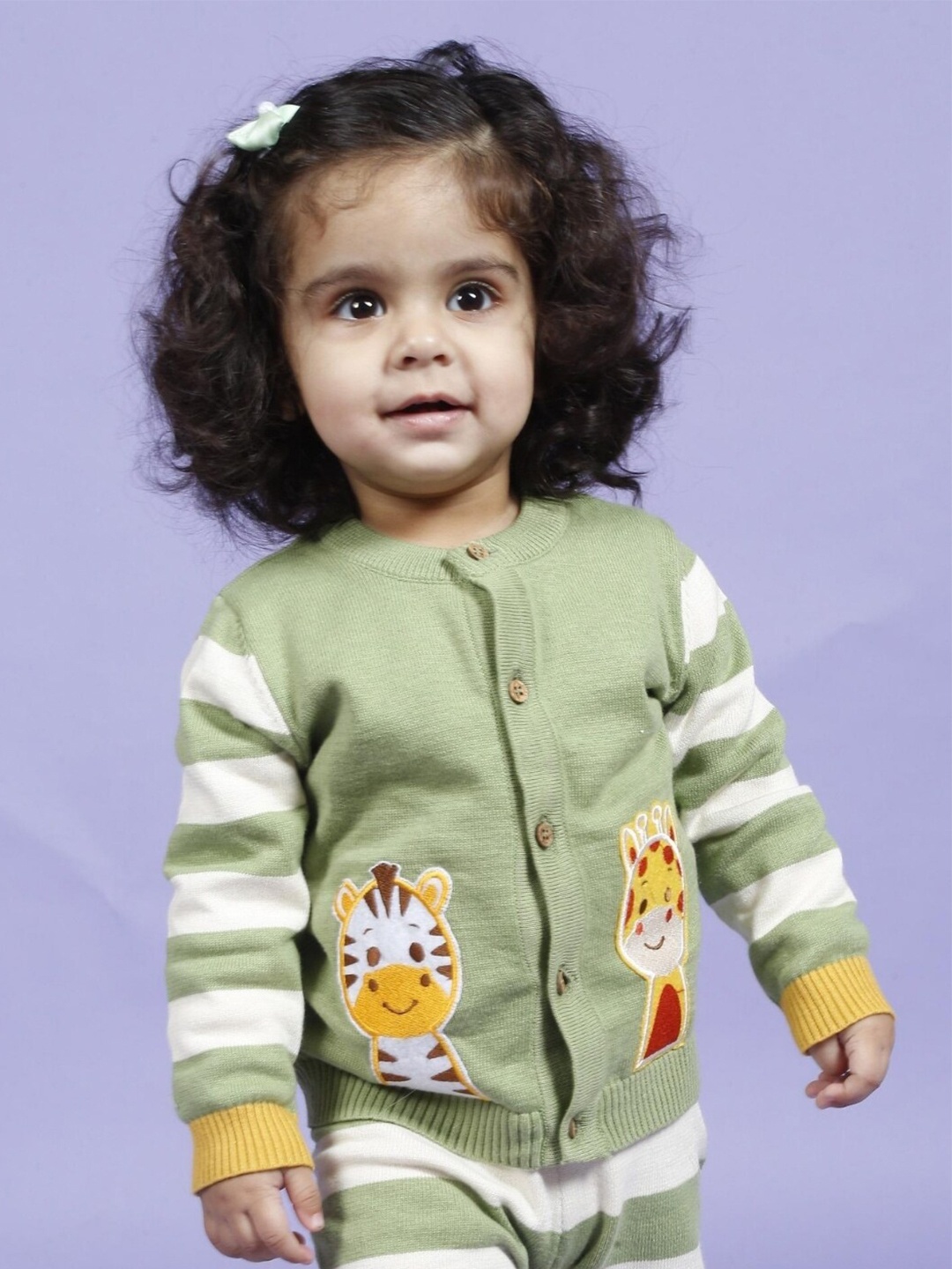 

Greendeer Kids Happy Baby Animal Patch Pure Cotton Pullover, Green