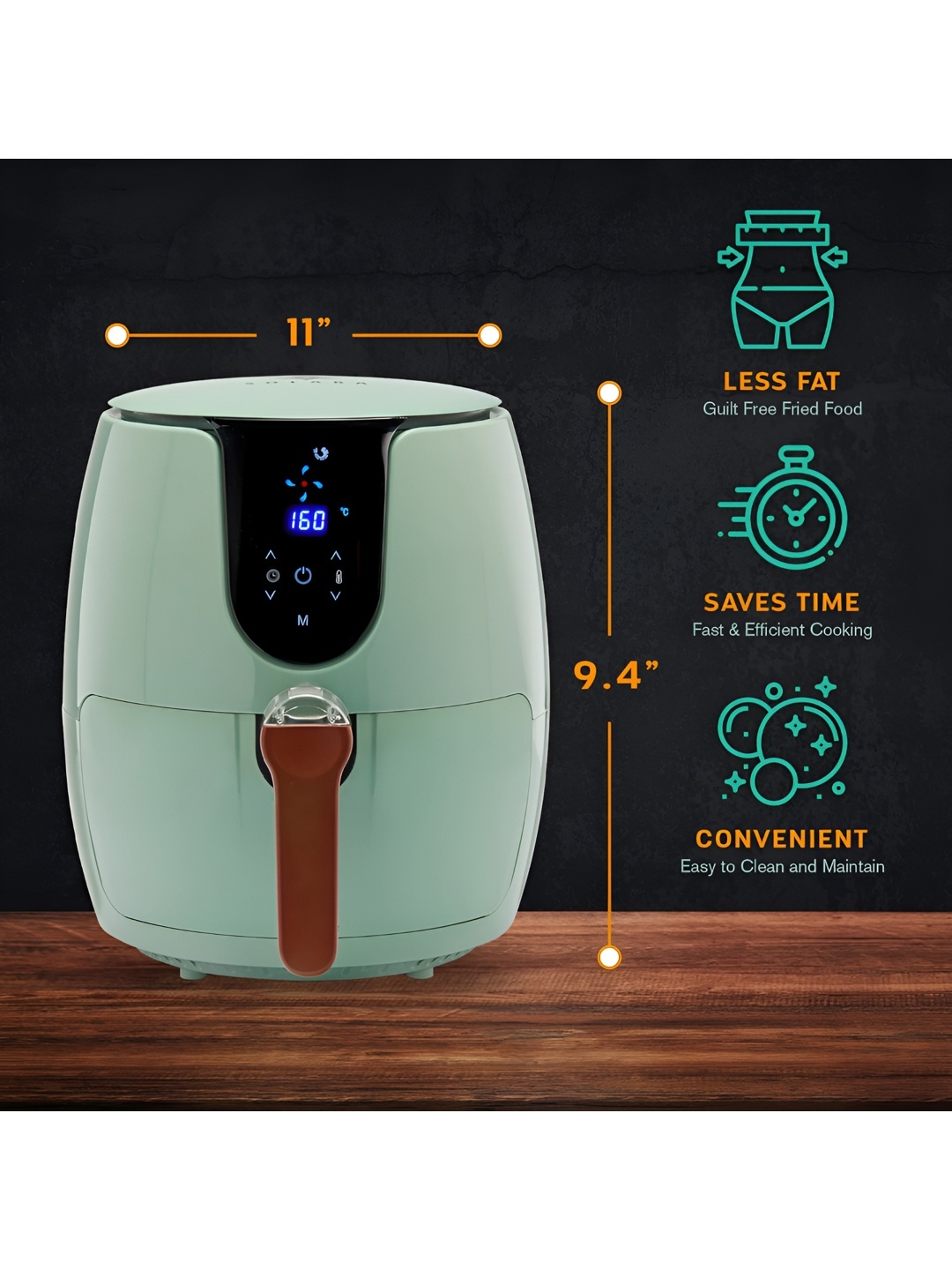

Solara Mint Green 1400 Watt Digital Air Fryer 3.5 L