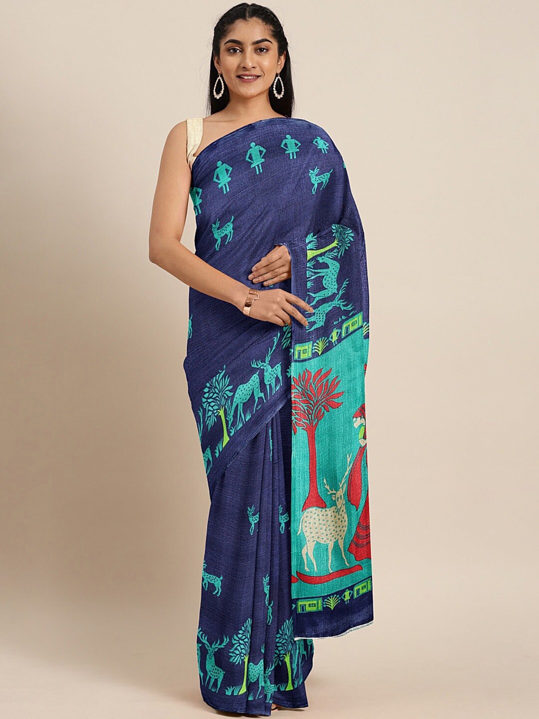 

Varanga Ethnic Motifs Printed Saree, Navy blue