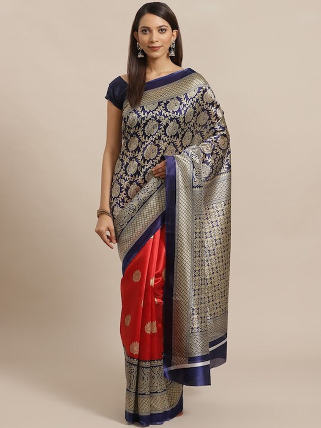 

Varanga Ethnic Motifs Printed Zari Saree, Red