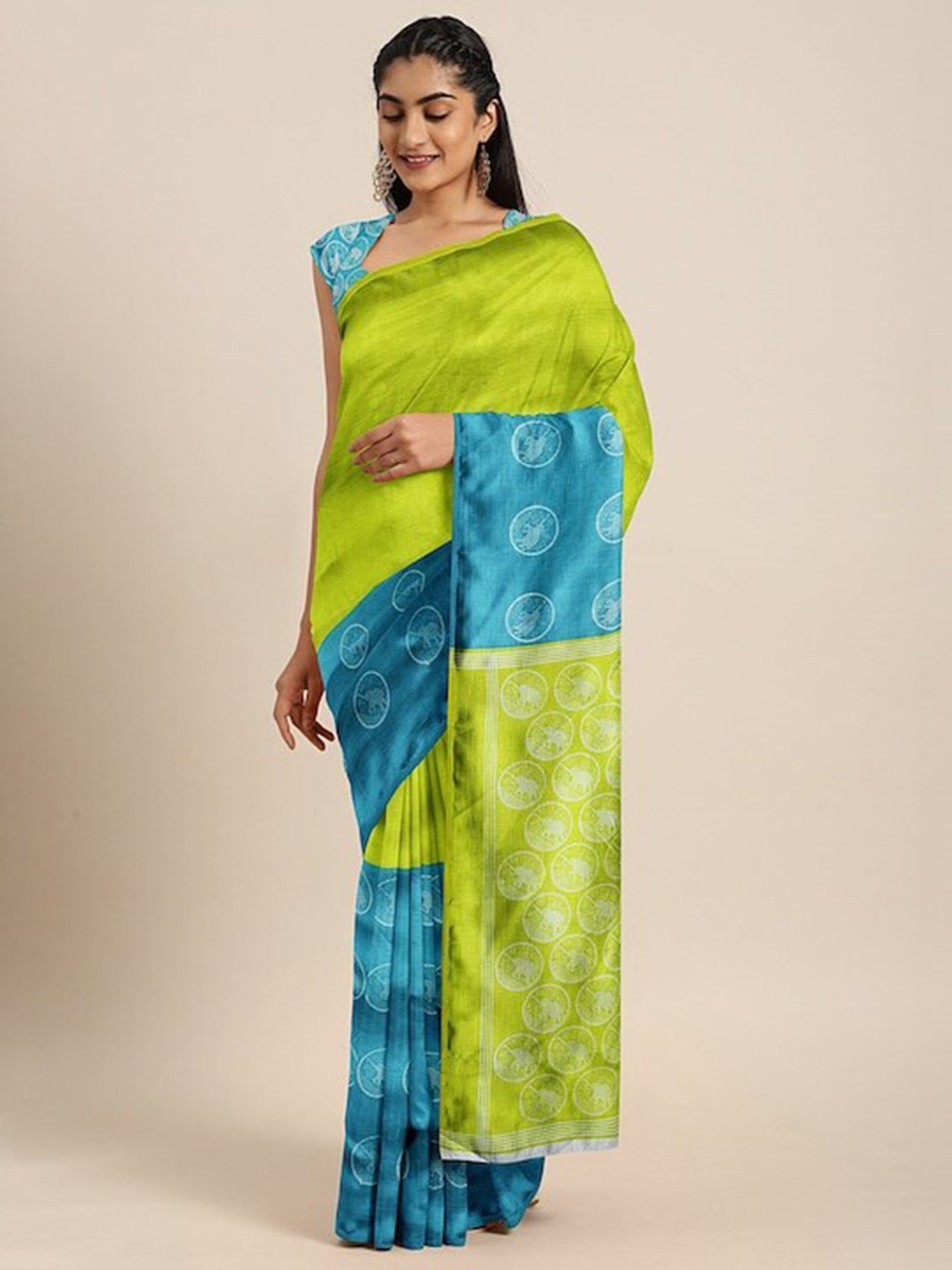 

Varanga Ethnic Motifs Woven Design Saree, Green