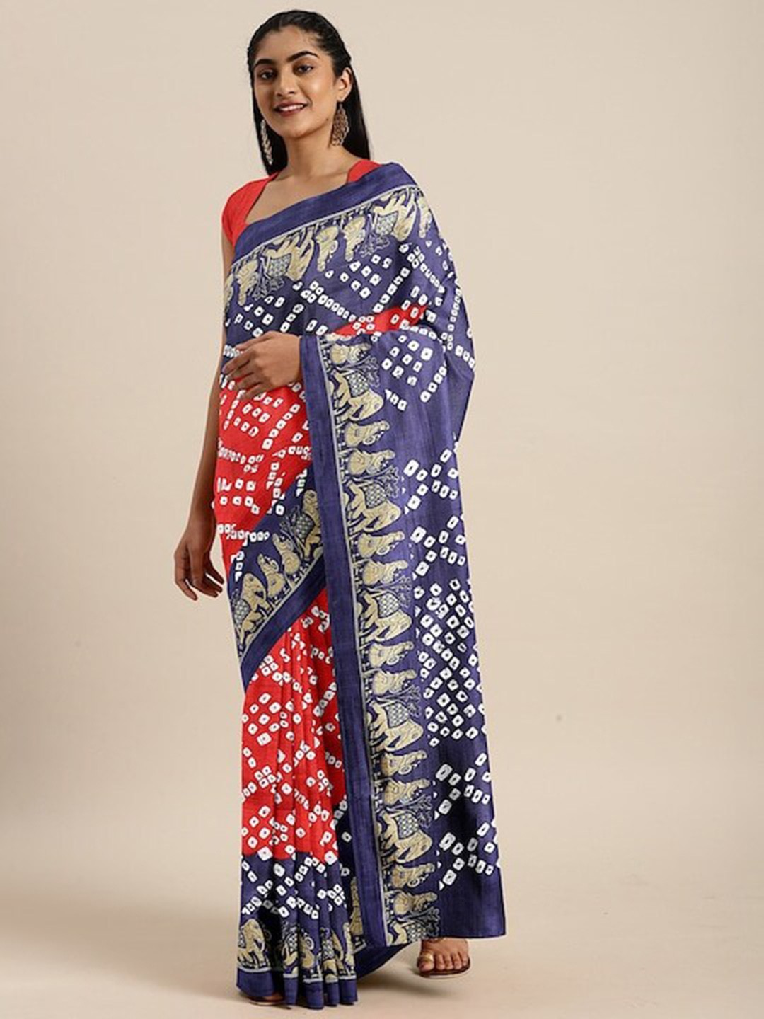 

Varanga Printed Bandhani Saree, Red