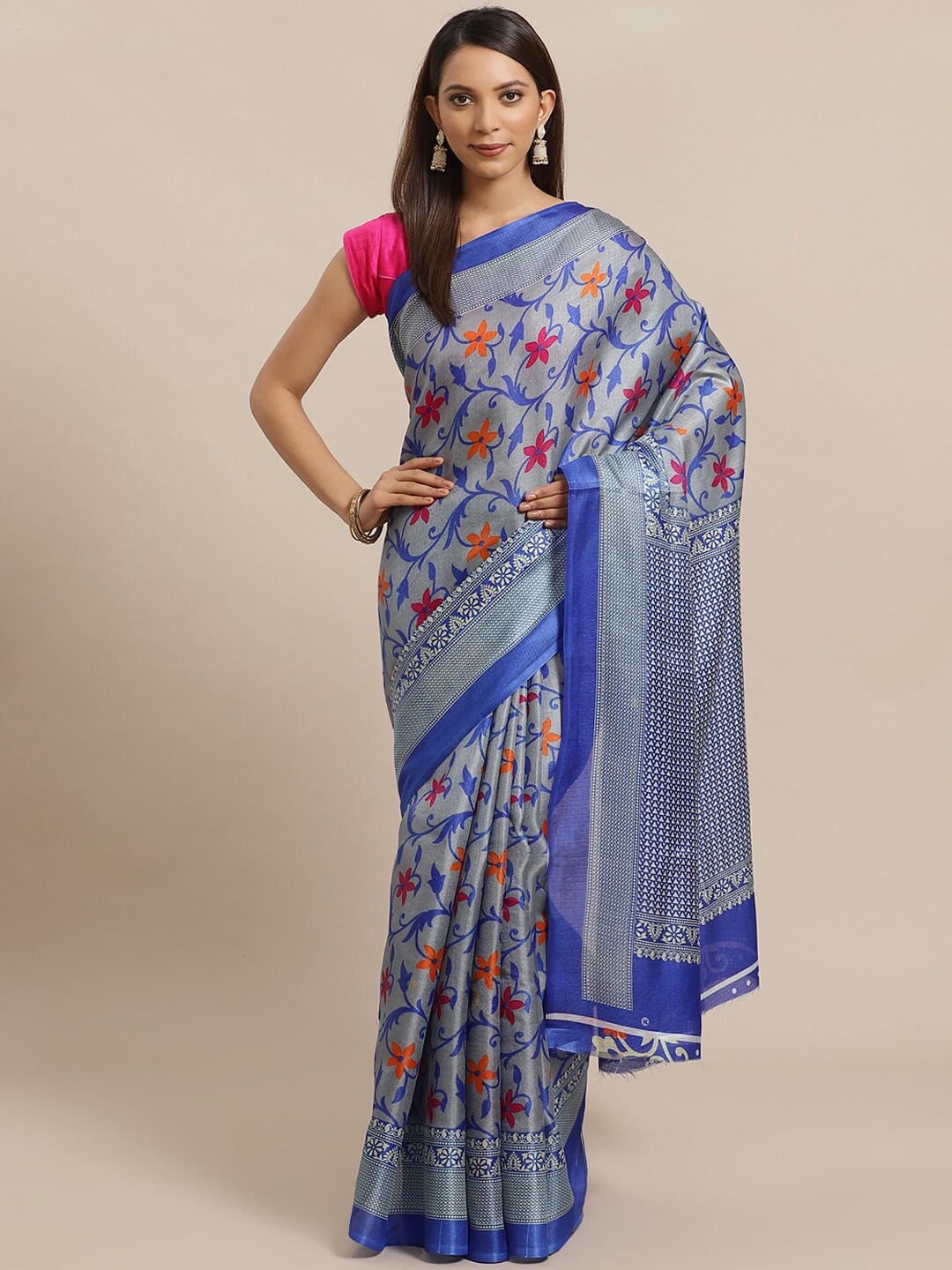 

Varanga Floral Printed Mysore Silk Saree, Blue