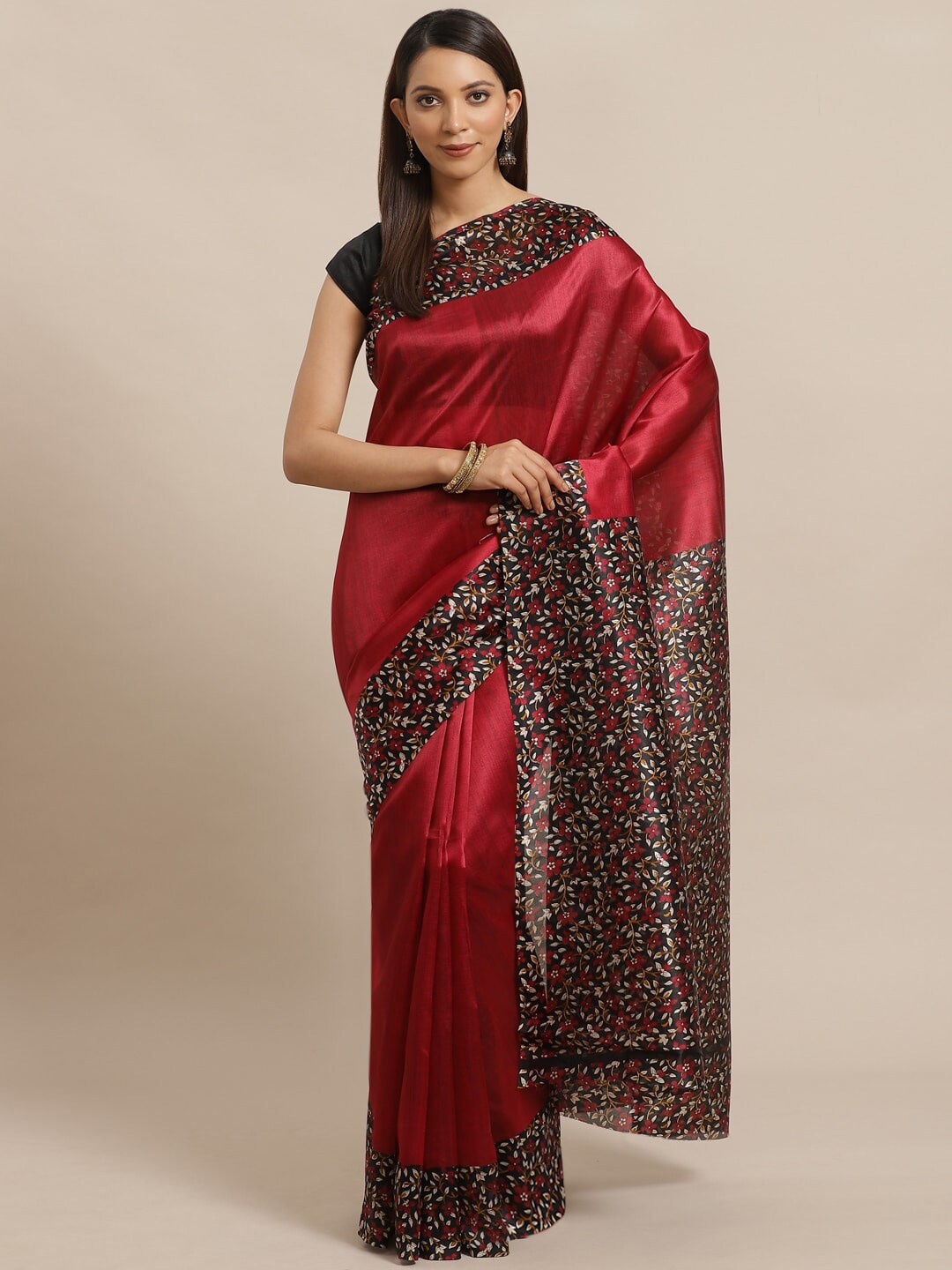 

Varanga Floral Printed Dabu Saree, Maroon