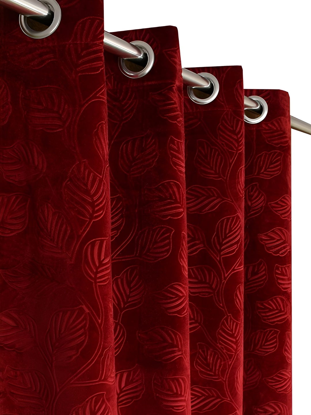 MSD DECOR HUB Maroon Floral Black Out Velvet Door Curtain