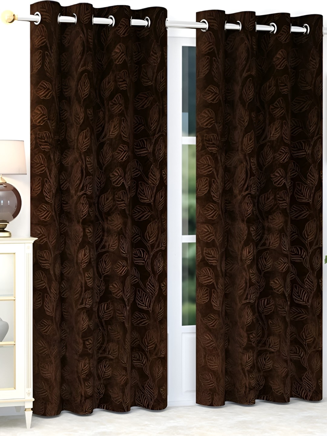 

MSD DECOR HUB Brown Floral Black Out Window Curtain