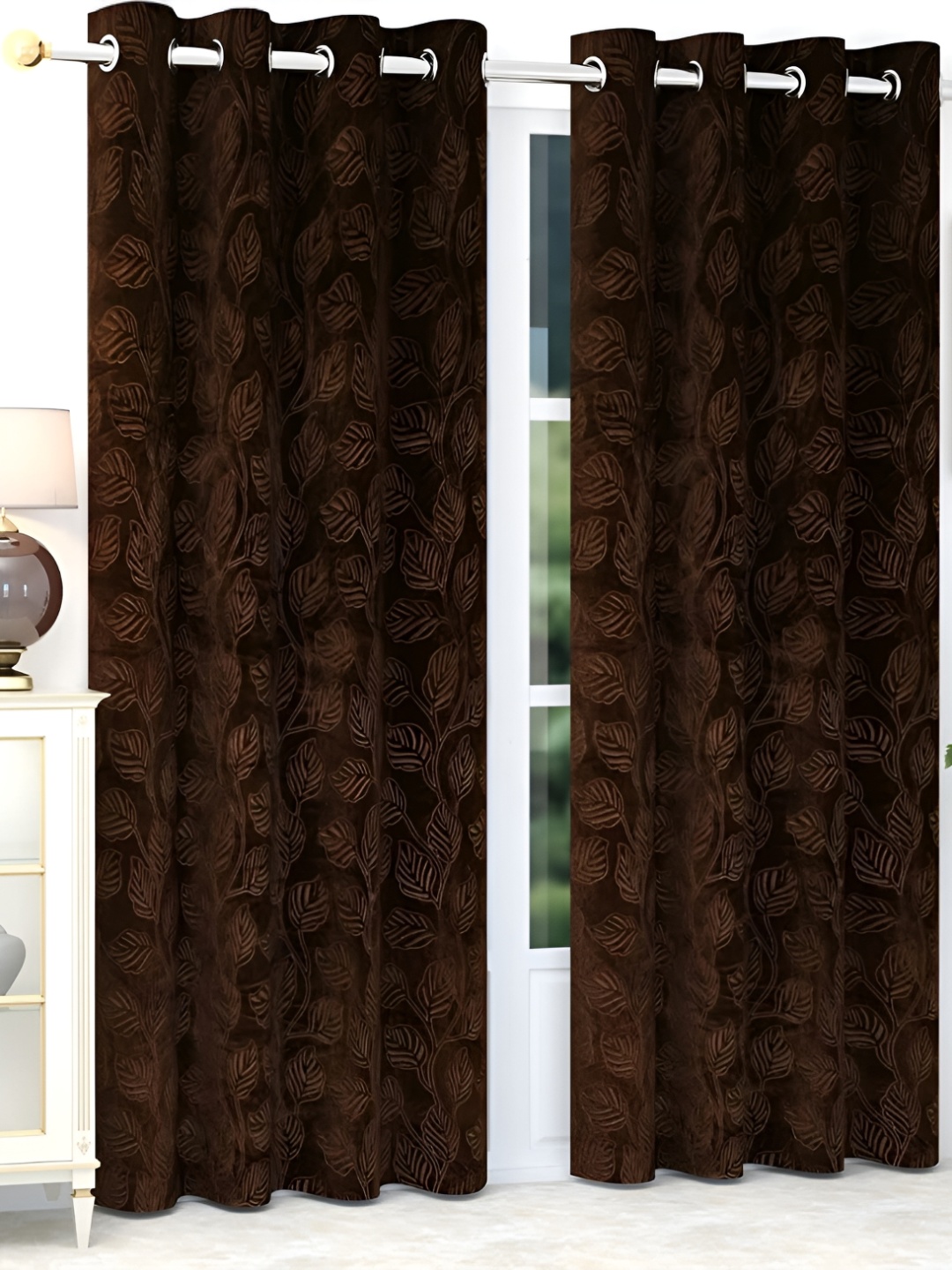 

MSD DECOR HUB Brown Floral Black Out Door Curtain