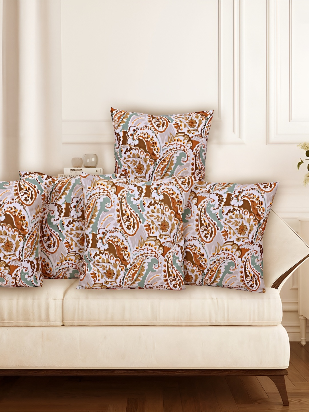 

Texstylers Brown & Grey 5 Pieces Ethnic Motif Cotton Square Reversible Cushion Covers