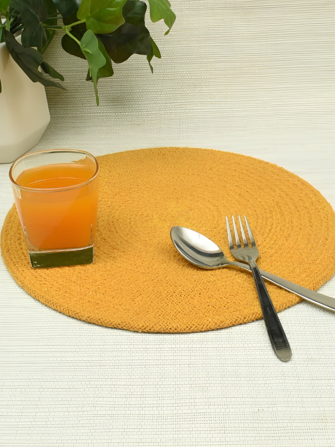 

HOMADORN 4 Pieces Yellow Braided Pure Cotton Round Reversible Table Placemats