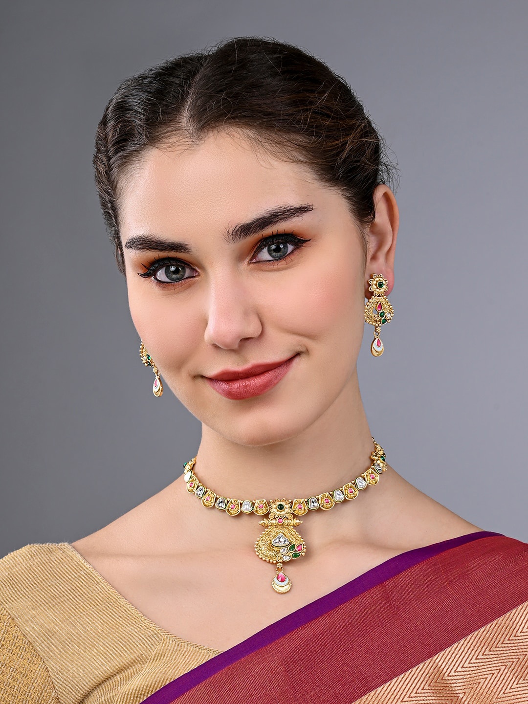 

ASMITTA JEWELLERY Gold-Plated Kundan Stone Studded Jewellery Set