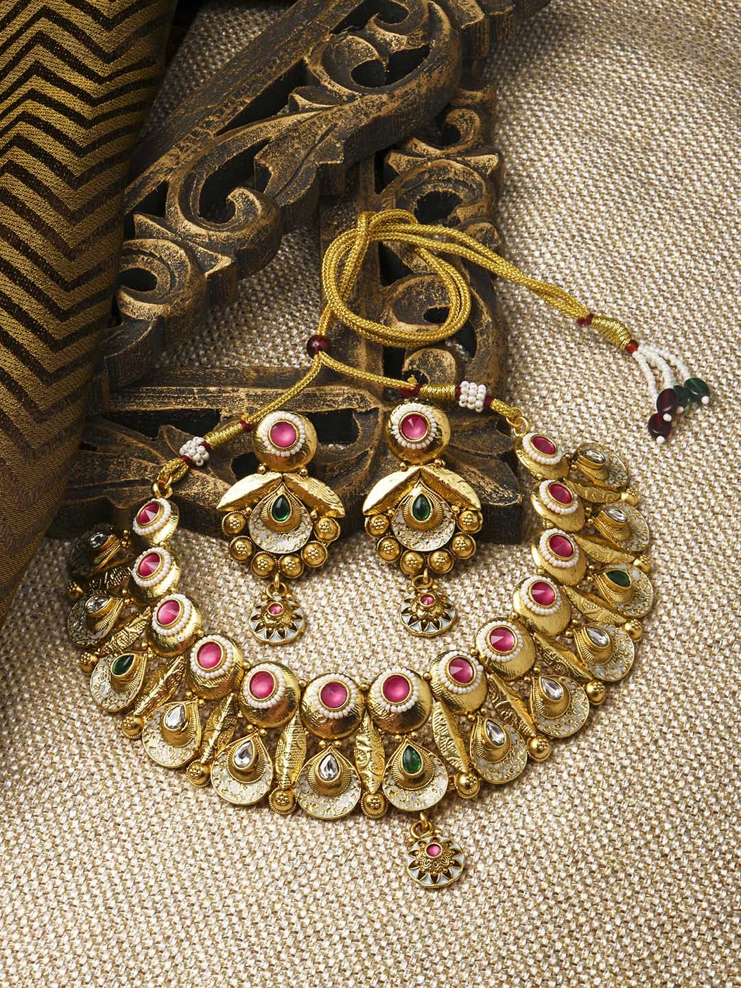 

ASMITTA JEWELLERY Gold-Plated Enamelled Kundan-Studded